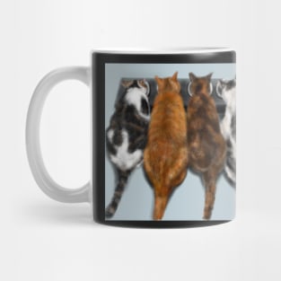 Five Cats Having Dinner Mug